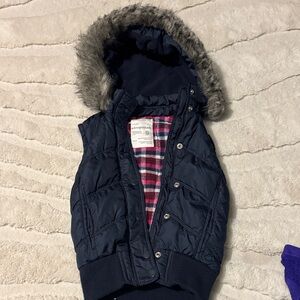 Aeropostale Dark Blue Vest with Faux Fur Hood